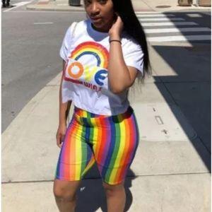 Women 2Pc Rainbow Love Shorts Set